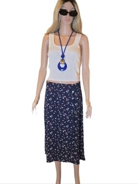 Reformation Jaime Floral Midi Skirt - Navy/Red Size 10